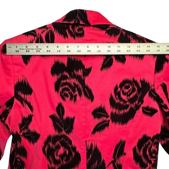 Trina Turk Pink Black Floral Blazer Womens 6 Bell Sleeve Button Career Cocktails - Picture 7 of 12